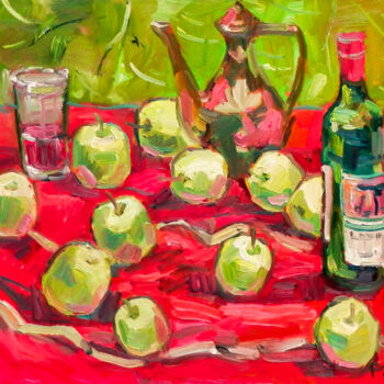 제목이 "Red And Green"인 미술작품 Natalia Pismak로, 원작, 기름 나무 들것 프레임에 장착됨