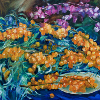 Schilderij getiteld "Sea-buckthorn" door Natalia Pismak, Origineel Kunstwerk, Olie Gemonteerd op Karton