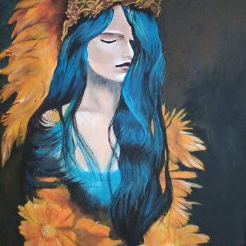 Pittura intitolato "Panna w kwiatach" da Natalia Polivko, Opera d'arte originale, Acrilico
