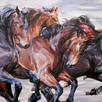 Pintura intitulada "Arabian horses The…" por Natalia Rezanova, Obras de arte originais, Acrílico