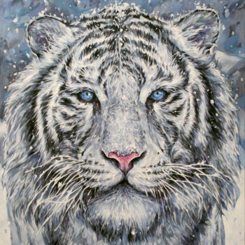 Painting titled "White tiger" by Natalia Rezanova, Original Artwork, Acrylic