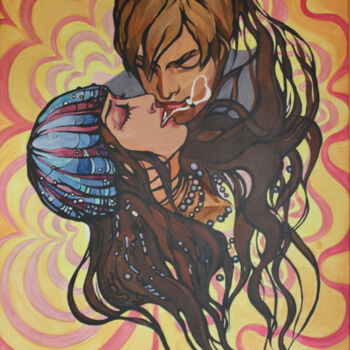 Peinture intitulée "Kiss" par Natalia Rezanova, Œuvre d'art originale, Acrylique