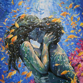 Картина под названием "Dolphins" - Natalia Rezanova, Подлинное произведение искусства, Акрил
