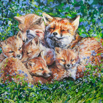 Malerei mit dem Titel "Fox kingdom" von Natalia Rezanova, Original-Kunstwerk, Acryl