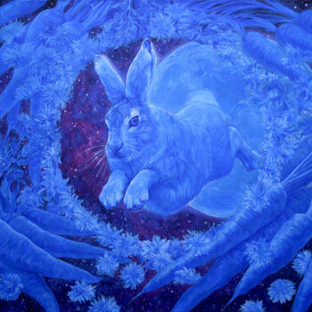 Картина под названием "Moon rabbit" - Natalia Rezanova, Подлинное произведение искусства, Акрил