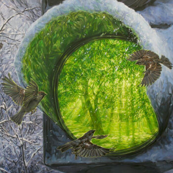 Malerei mit dem Titel "Green light" von Natalia Rezanova, Original-Kunstwerk, Acryl