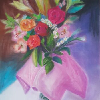 Painting titled "My 8th of March Bou…" by Natalia Sharoni, Original Artwork, Pastel Mounted on Wood Stretcher frame