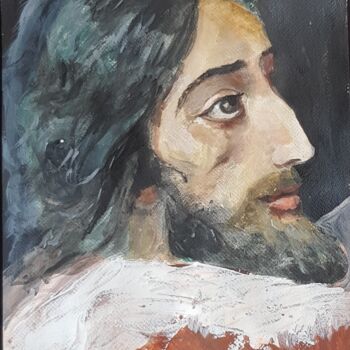 Painting titled "John the Baptist" by Natalia Sharoni, Original Artwork, Acrylic Mounted on Cardboard