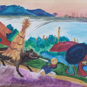 Pittura intitolato "The Bay of Osaka. A…" da Natalia Sharoni, Opera d'arte originale, Acquarello Montato su Telaio per barel…