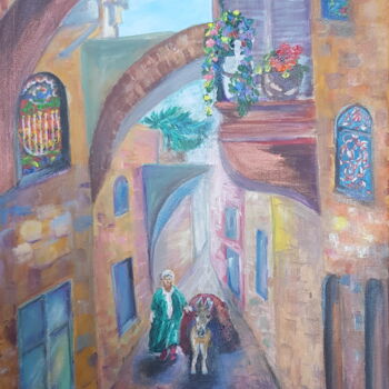 Schilderij getiteld "Old Jerusaleum" door Natalia Sharoni, Origineel Kunstwerk, Acryl
