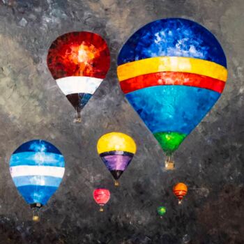 Painting titled "Balloon flight" by Natalia Shchipakina, Original Artwork, Oil Mounted on Wood Stretcher frame