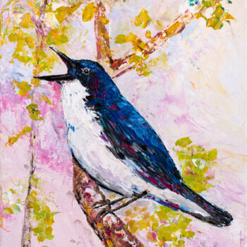 Painting titled "Nightingale On The…" by Natalia Shchipakina, Original Artwork, Oil Mounted on Wood Stretcher frame