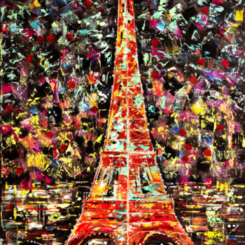 Painting titled "Eiffel Tower. View…" by Natalia Shchipakina, Original Artwork, Oil Mounted on Wood Stretcher frame