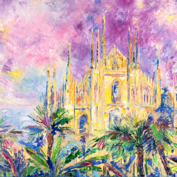 Painting titled "Duomo di Milano" by Natalia Shchipakina, Original Artwork, Oil Mounted on Wood Stretcher frame