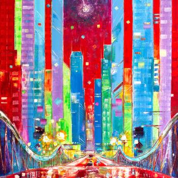 Картина под названием "Chicago. Star Over…" - Natalia Shchipakina, Подлинное произведение искусства, Масло Установлен на Дер…
