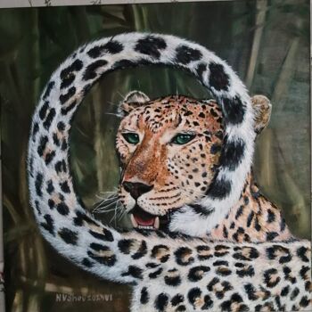 Schilderij getiteld "Леопард" door Natalia Shevkunova, Origineel Kunstwerk, Olie