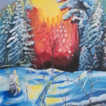 Картина под названием "Зима" - Natalia Smirnovskaia, Подлинное произведение искусства, Масло Установлен на Деревянная рама д…