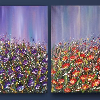 Painting titled "Diptych "Wild Flowe…" by Natalia Toderica, Original Artwork, Acrylic