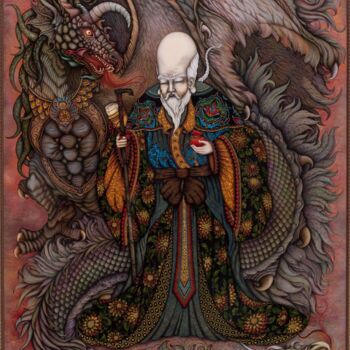 Картина под названием "Фукурокудзю- Бог до…" - Наталья Витязь, Подлинное произведение искусства, Акварель