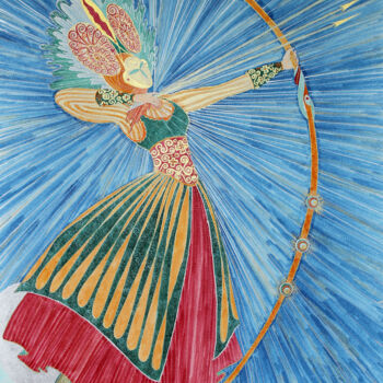Painting titled "Archer Warrioress" by Natalia Zarali, Original Artwork, Ink