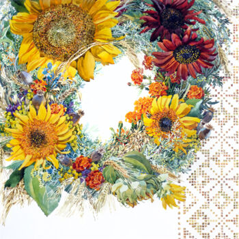 Картина под названием "Sunflower, Ukrainia…" - Natalia Kohal, Подлинное произведение искусства, Акварель