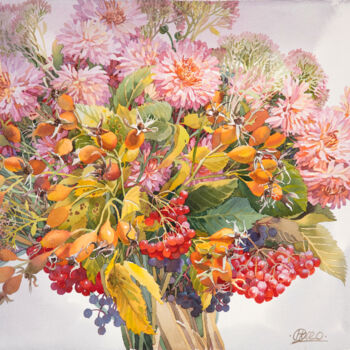 Schilderij getiteld "Autumn Bouquet no.2" door Natalia Kohal, Origineel Kunstwerk, Aquarel