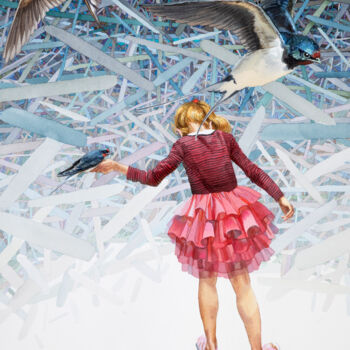 Картина под названием "Swallow" - Natalia Kohal, Подлинное произведение искусства, Акварель