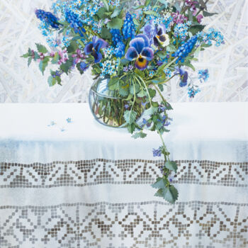 Schilderij getiteld "Blue Flowers of Ukr…" door Natalia Kohal, Origineel Kunstwerk, Aquarel