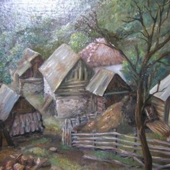 Schilderij getiteld "Village" door Natalija Pantović, Origineel Kunstwerk