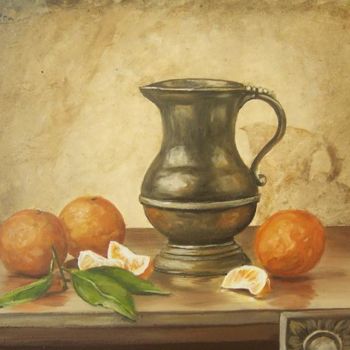 Peinture intitulée "peltre y naranjas" par Natalia Tejera, Œuvre d'art originale