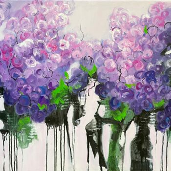 Painting titled "Lilac blossoms" by Natalie Aleksejeva (NatalieVerve), Original Artwork, Acrylic Mounted on Wood Stretcher f…