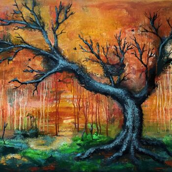 Painting titled "Autumn in the forest" by Natalie Aleksejeva (NatalieVerve), Original Artwork, Acrylic Mounted on Wood Stret…