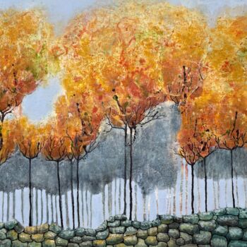 Painting titled "Golden autumn melody" by Natalie Aleksejeva (NatalieVerve), Original Artwork, Acrylic Mounted on Wood Stret…