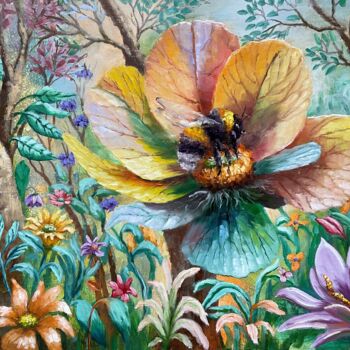 Painting titled "Bumblebee in the Dr…" by Natalie Aleksejeva (NatalieVerve), Original Artwork, Oil