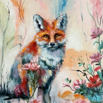 Картина под названием "Floral Fox" - Natalie Aleksejeva (NatalieVerve), Подлинное произведение искусства, Масло