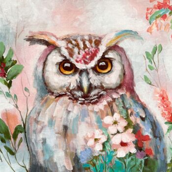 Malerei mit dem Titel "Flower Owl 10" von Natalie Aleksejeva (NatalieVerve), Original-Kunstwerk, Acryl