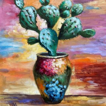 Pintura intitulada "Cactus mania 7" por Natalie Aleksejeva (NatalieVerve), Obras de arte originais, Óleo