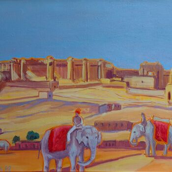 Pittura intitolato "Fort Amber. Jaipur" da Natalie Bocharova (Charova), Opera d'arte originale, Olio Montato su Telaio per b…