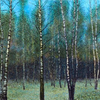 Malerei mit dem Titel "“BIRCHES, SUMMER EV…" von Natalie Levkovska, Original-Kunstwerk, Öl