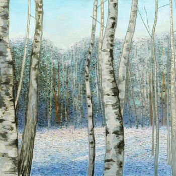 Painting titled "BIRCHES IN WINTER" by Natalie Levkovska, Original Artwork, Oil