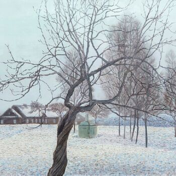 Malarstwo zatytułowany „Winter in Dusetos” autorstwa Natalie Levkovska, Oryginalna praca, Olej Zamontowany na Drewniana rama…