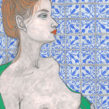 Drawing titled "Parisian in the bath" by Natalie Levkovska, Original Artwork, Gouache