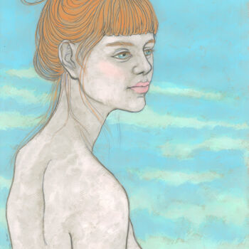 Desenho intitulada "Kristine" por Natalie Levkovska, Obras de arte originais, Guache