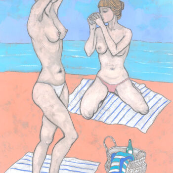 Dessin intitulée "Bathers" par Natalie Levkovska, Œuvre d'art originale, Gouache