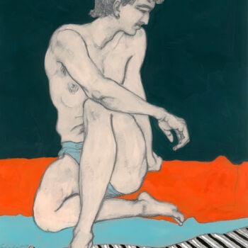 Drawing titled "Semi-nude young man" by Natalie Levkovska, Original Artwork, Gouache