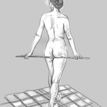 Dibujo titulada "Woman with a stick" por Natalie Levkovska, Obra de arte original, Gouache