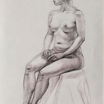 Рисунок под названием "Seated model" - Natalie Levkovska, Подлинное произведение искусства, Карандаш
