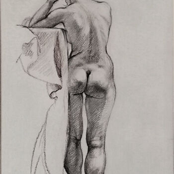 Dessin intitulée "Naked model's back" par Natalie Levkovska, Œuvre d'art originale, Crayon