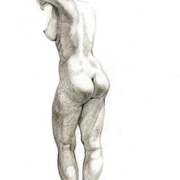 Drawing titled "Model from back" by Natalie Levkovska, Original Artwork, Pencil