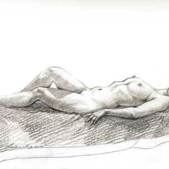 Dessin intitulée "Resting Beauty" par Natalie Levkovska, Œuvre d'art originale, Crayon